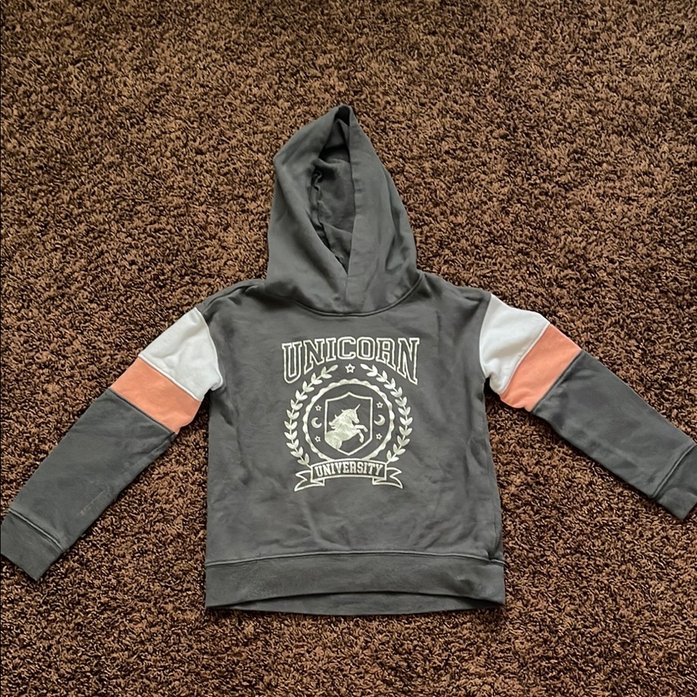 Unicorn University Kids Hoodie - Gray and Pink